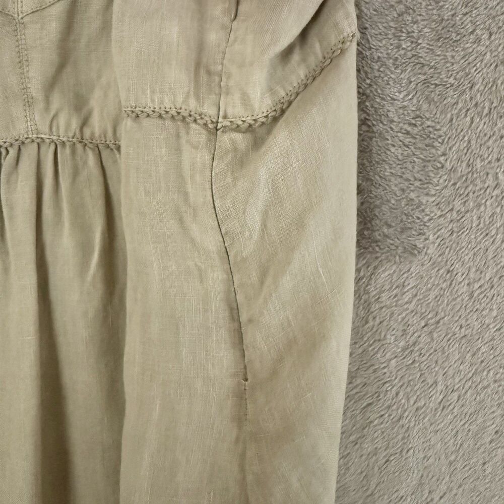 Tommy Bahama Relax Linen Dress Womens 12 Tan Embroidered Spaghetti Strap - Picture 3 of 8